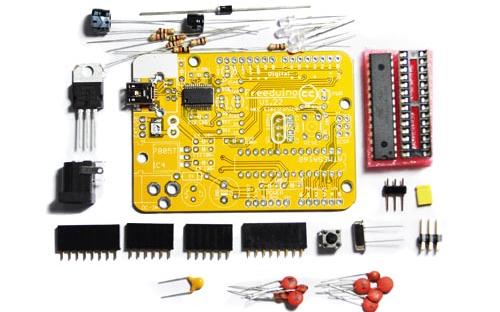 Freeduino development kit. Fun to assemble and identical to the Arduino!