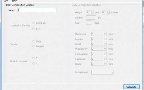 Software in idle mode with no input options selected.